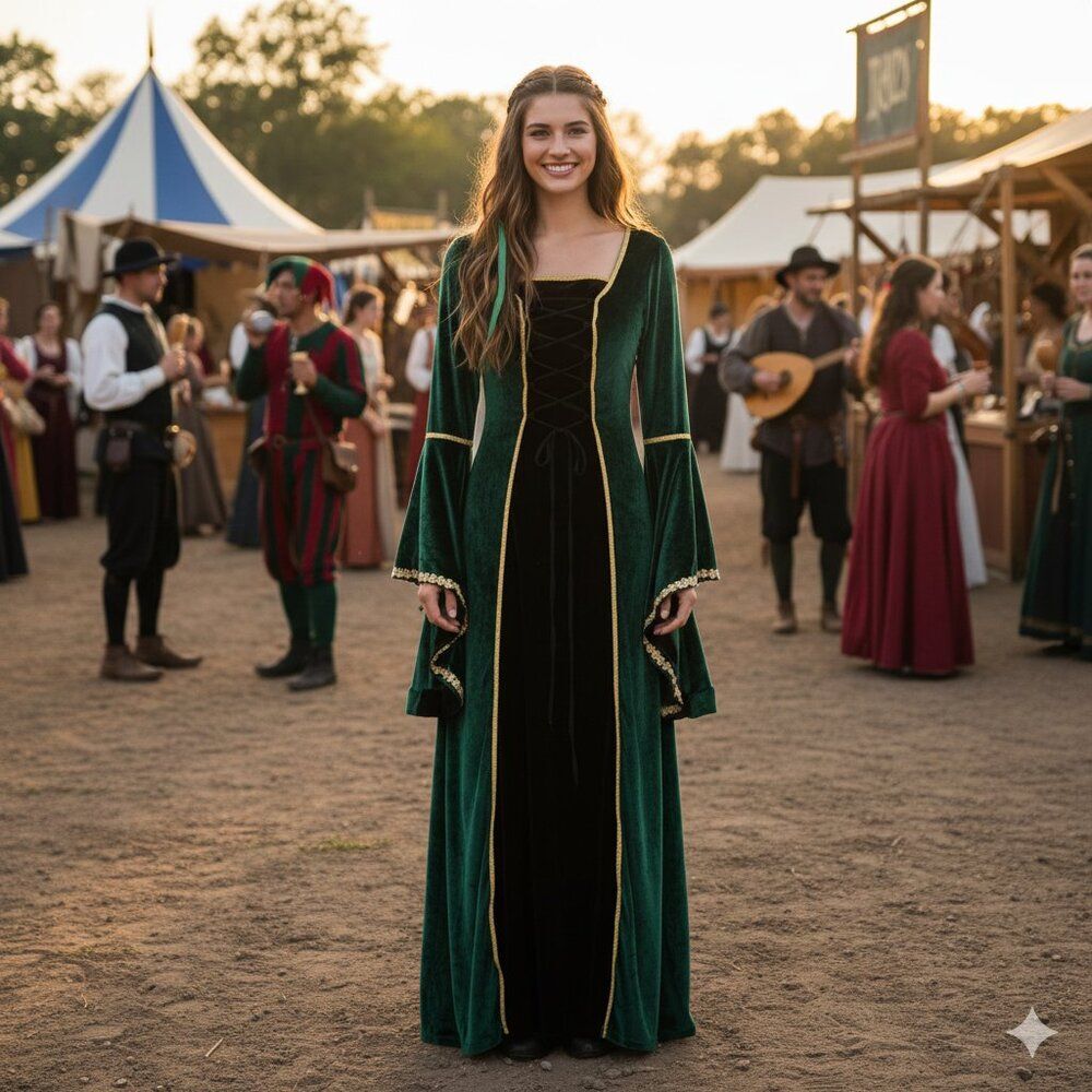 My Lady Medival Renaissance Green and Black Women's Gown Size XS
